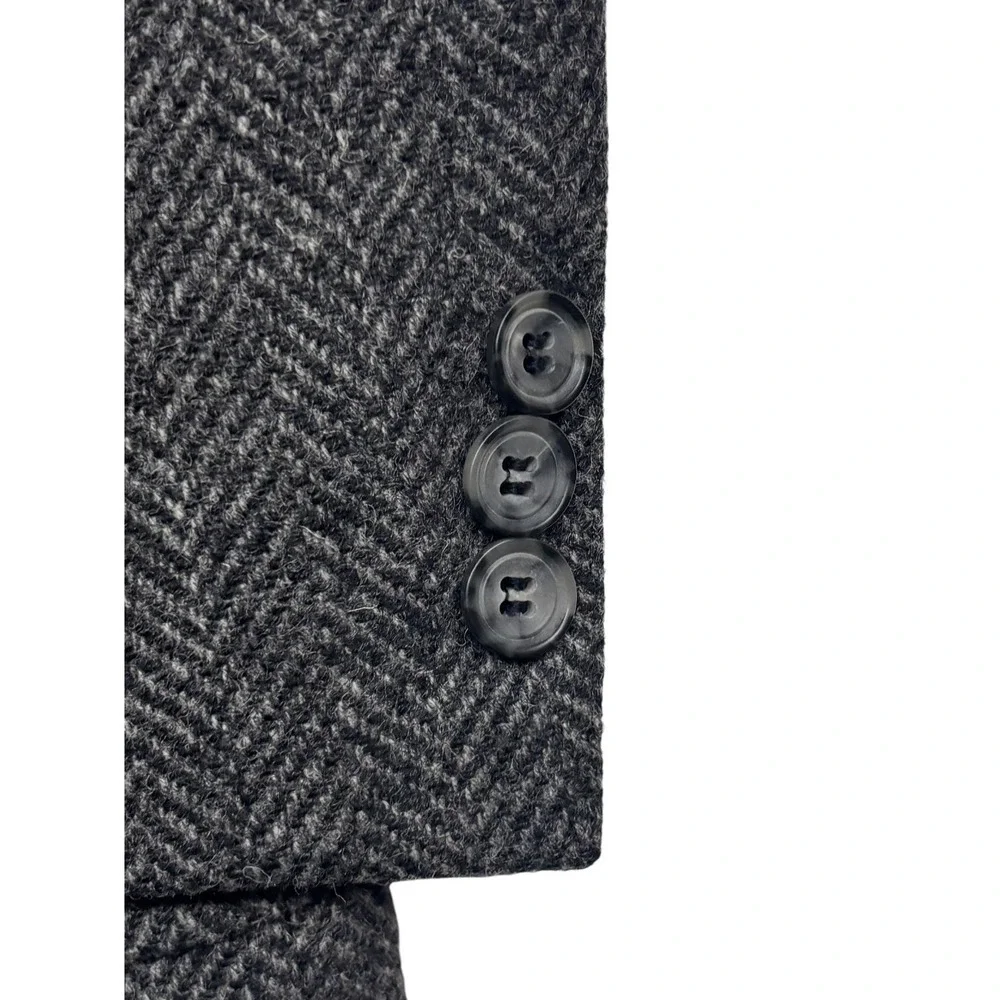vtg Gray Herringbone Tweed 40L Blazer Jacket Sport Suit Coat 100% Wool USA